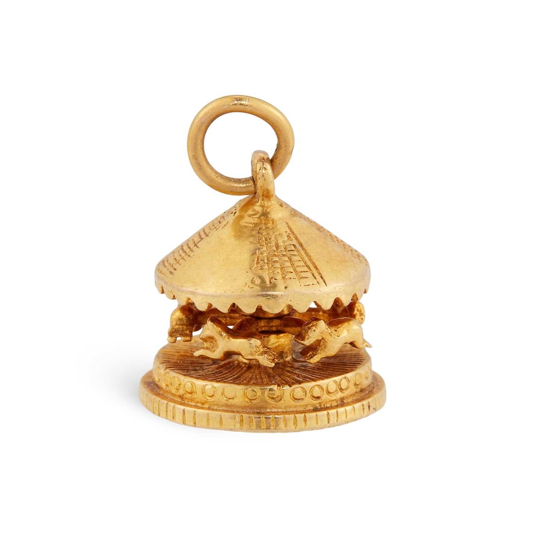 A 9 CARAT GOLD NOVELTY CAROUSEL CHARM: hallmarked. 1.3cm diameter, 4 grams Good condition