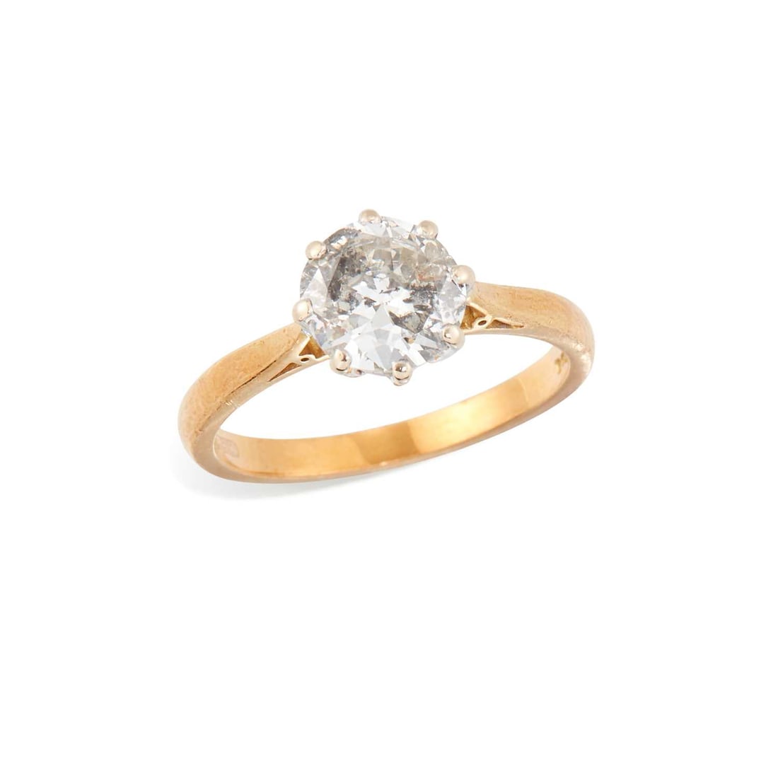 AN 18 CARAT GOLD SOLITAIRE DIAMOND RING: a round brilliant-cut diamond in a claw setting, hallmarked London 1978. Stated diamond weight 1.26 carat, ring size L, 3.3 grams Good condition. Estimated diamond colour: H/I, estimated diamond