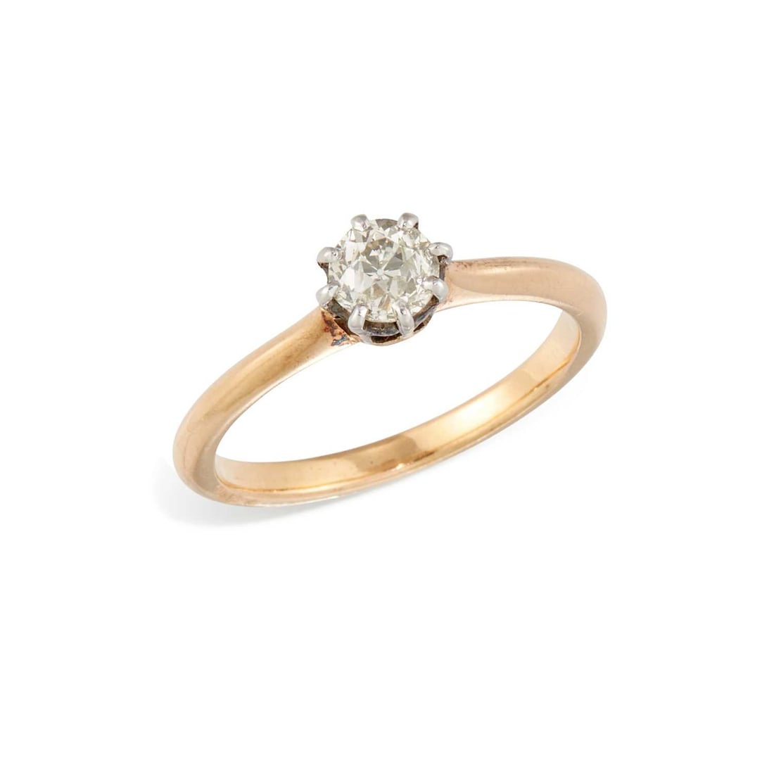 A SOLITAIRE DIAMOND RING: an old-cut diamond in a claw setting, unmarked. Estimated diamond weight 0.75 carat, ring size R, 4.2 grams Good condition. XRF tests as 18 carat gold. Estimated diamond colour: J/K, estimated diamond