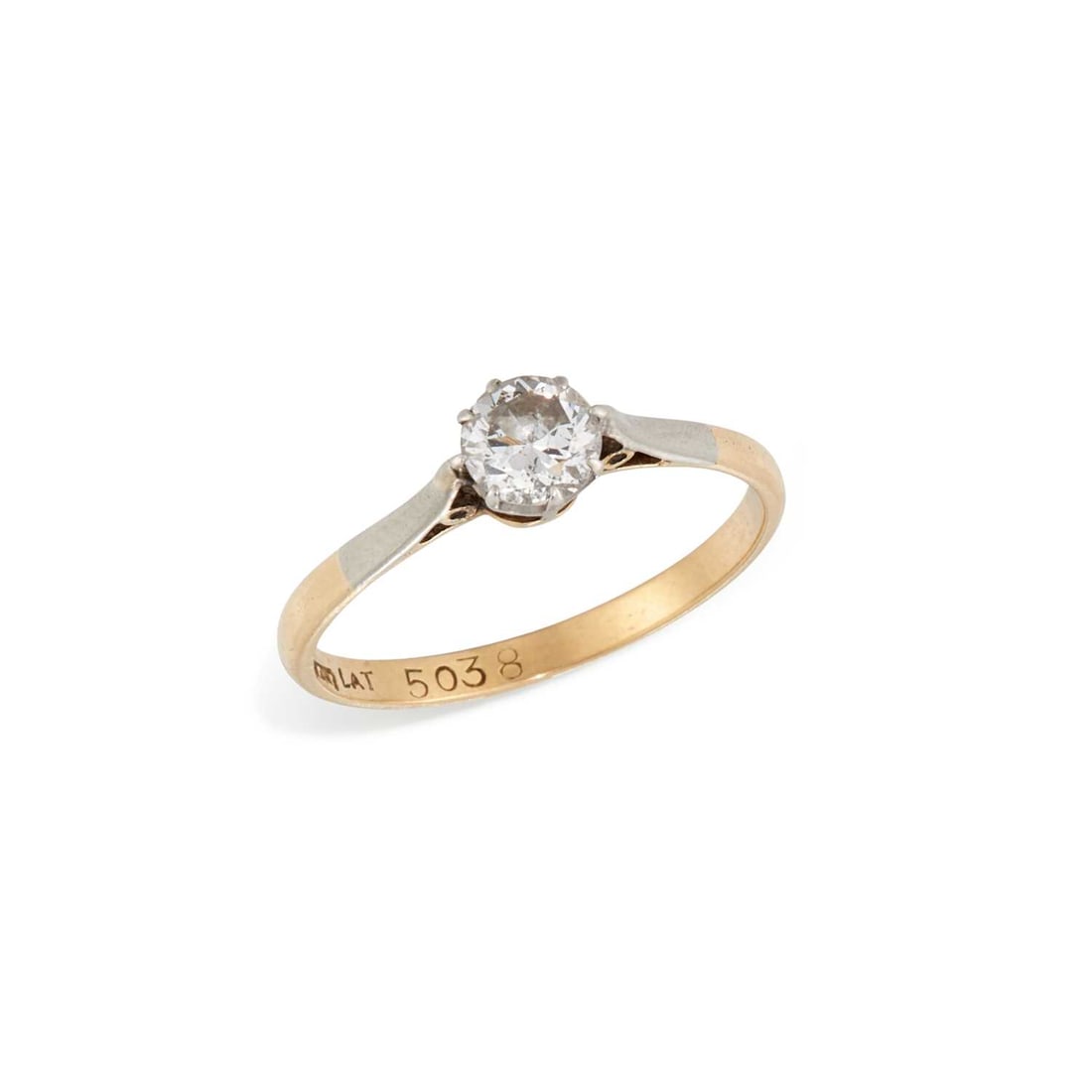 A SOLITAIRE DIAMOND RING: a round brilliant-cut diamond in a claw setting, indistinctly marked. Estimated diamond weight 0.35 carat, ring size K1/2, 1.7 grams Good condition, shank resized. Estimated diamond colour: H/I,
