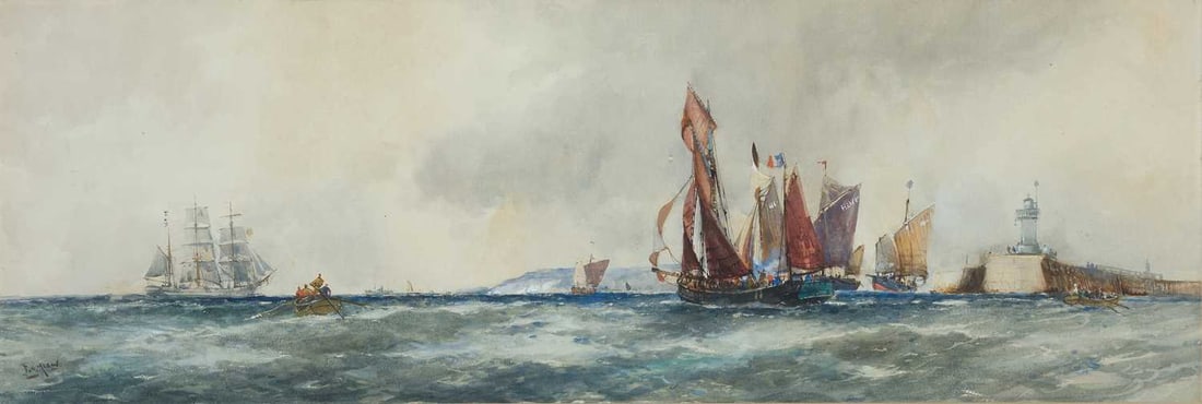 ARR - FRANK HENRY MASON (STAITHES GROUP 1875-1965) OFF THE COAST AT SCARBOROUGH (1 of 2)