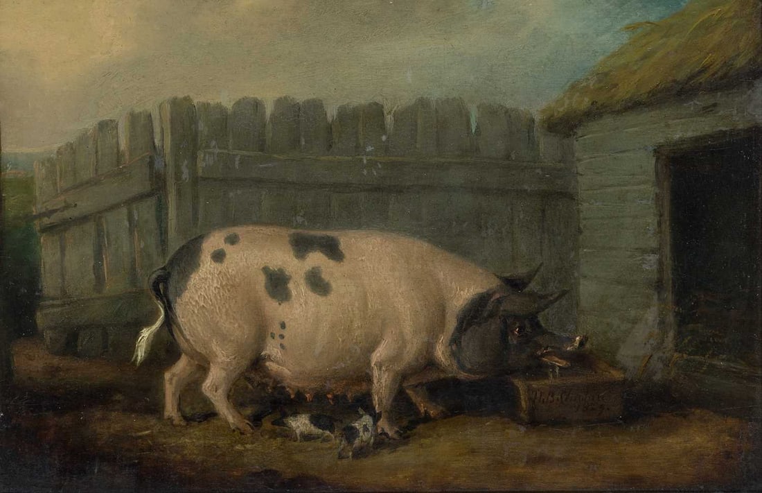 HENRY BERNARD CHALON (1770-1849) A GLOUCESTERSHIRE OLD SPOT PIG AND HER PIGLETS (1 of 3)