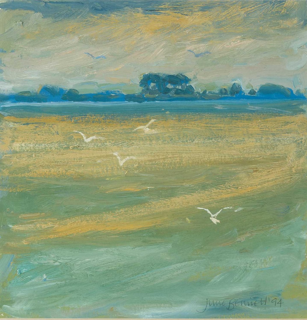 ARR - JUNE BENNETT (1935-2013) GREEN TIDE: Signed and dated (19)94 Oil on paper Provenance: Purchased by the vendor at Castlegate House Gallery, Cumbria (23.5cm x 23cm)