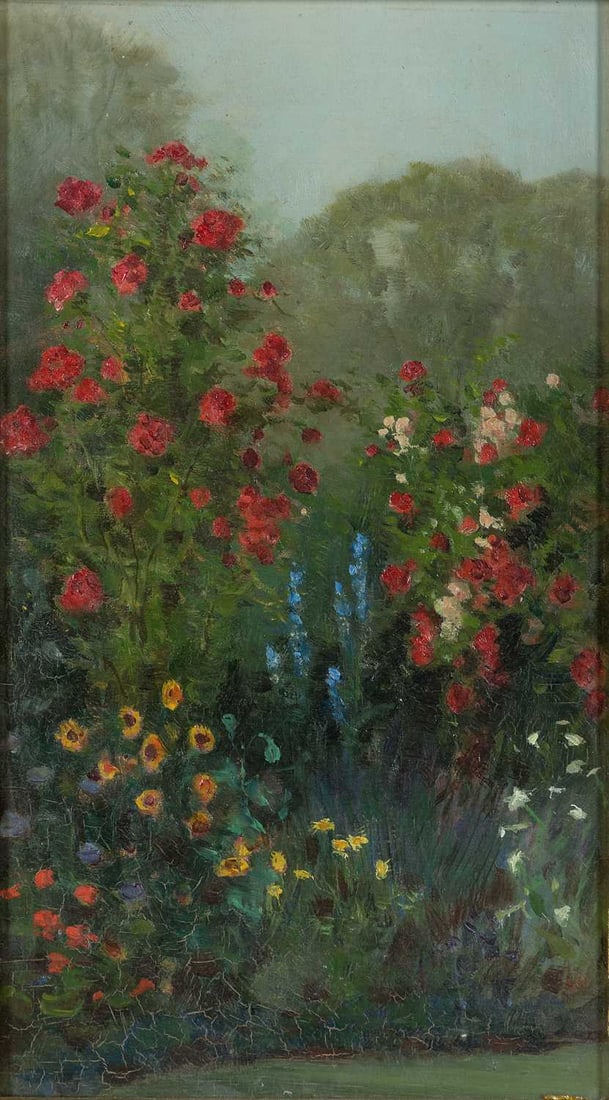 LATE 19TH CENTURY ENGLISH SCHOOL FLOWERS IN A GARDEN (1 of 3)