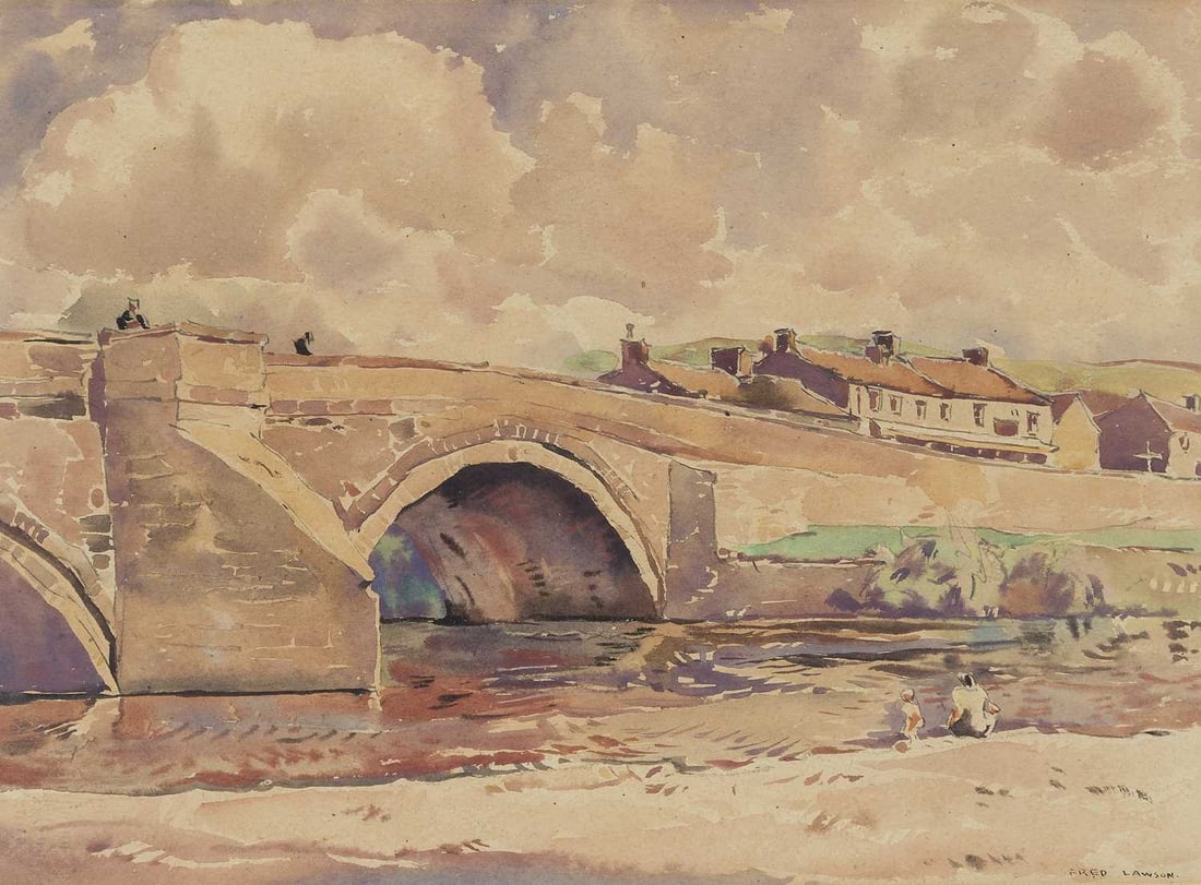 ARR - FRED LAWSON (1888-1968) GRINTON BRIDGE, SWALEDALE (1 of 2)