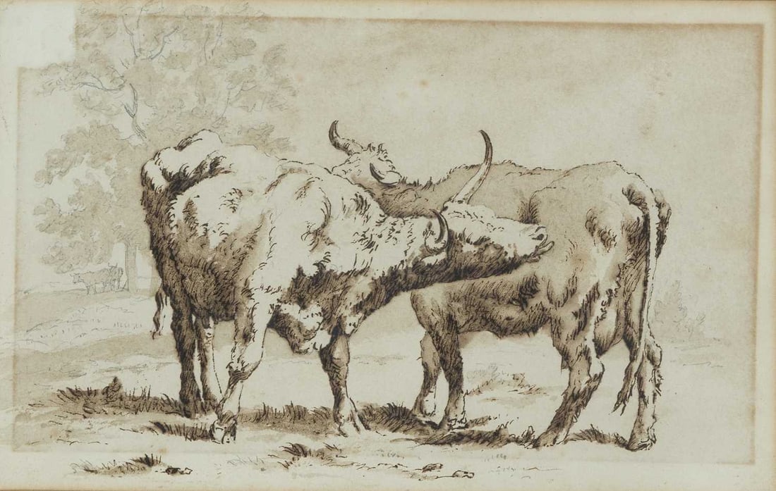 THOMAS WOODWARD (1801-1852) LONG HORNED COWS GROOMING EACH OTHER (1 of 3)