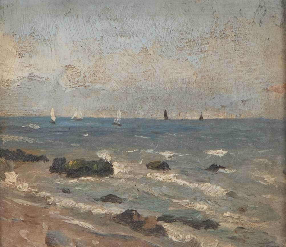 ATTRIBUTED TO JOHN BRETT (1831-1902) SKETCH OF THE COAST WITH SAILING BOATS (1 of 3)