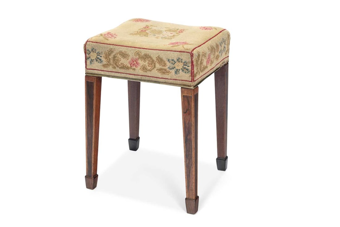 AN INLAID ROSEWOOD STOOL IN THE SHERATON MANNER (1 of 1)