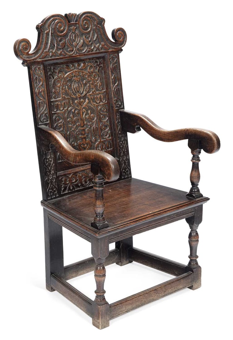 A 17TH CENTURY STYLE CARVED OAK WAINSCOT CHAIR 19TH CENTURY (1 of 1)