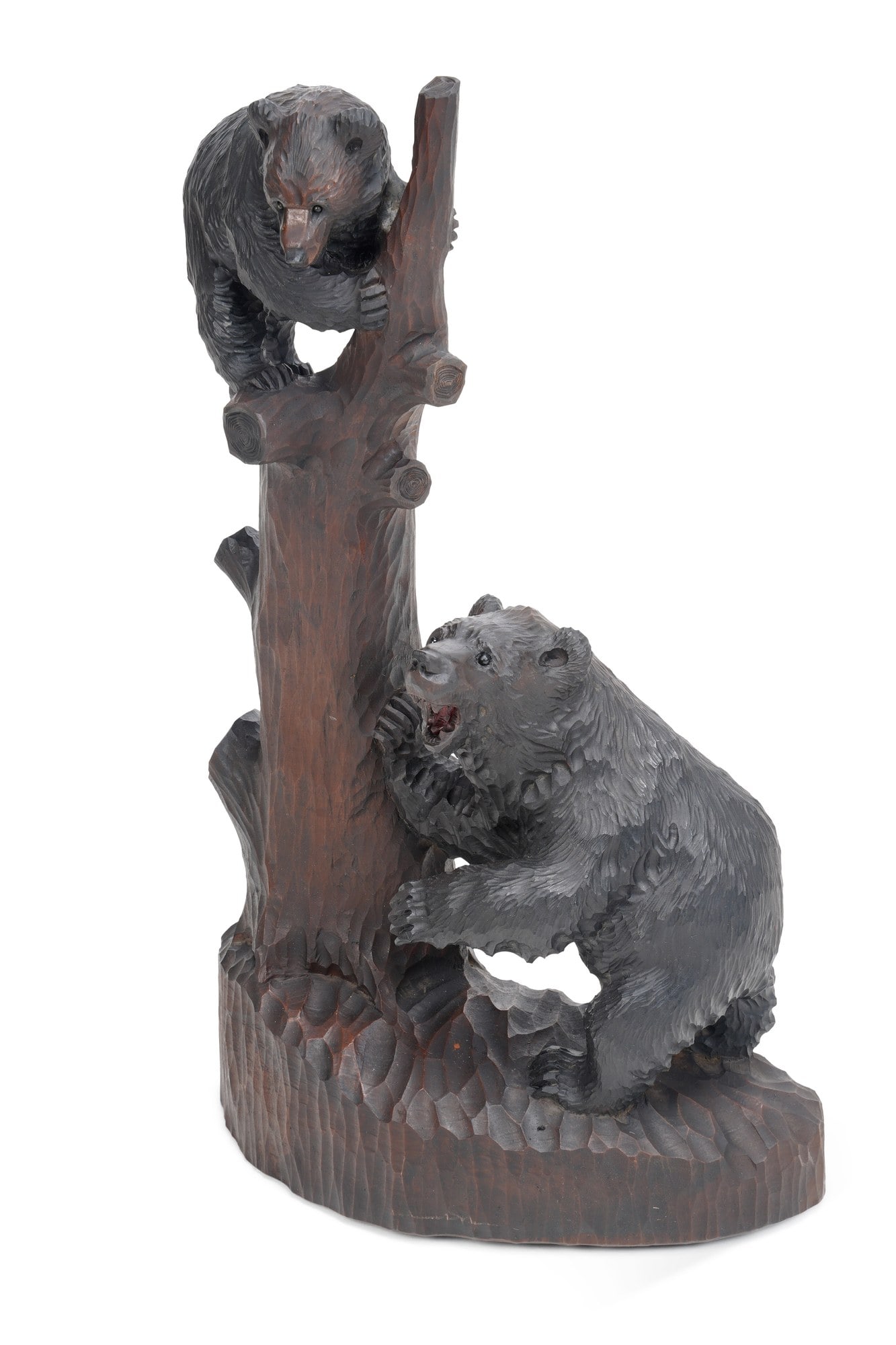 A CARVED WOOD GROUP OF TWO BEARS (1 of 2)