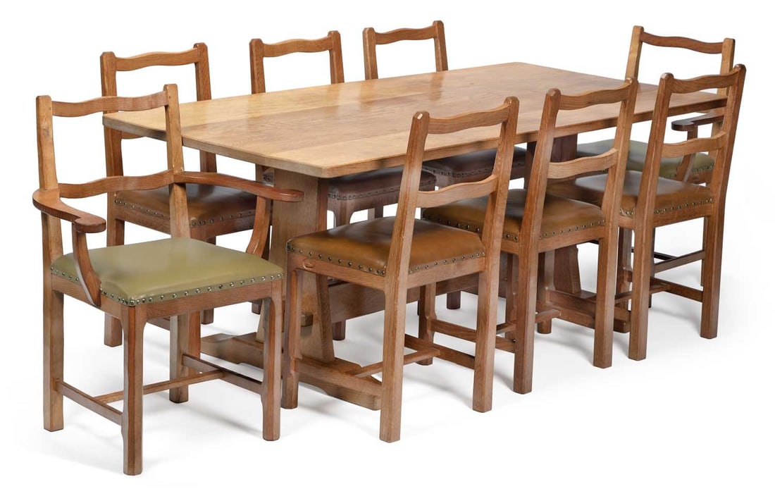 DEREK SLATER A FISHMAN OAK REFECTORY DINING TABLE AND EIGHT CHAIRS (1 of 1)