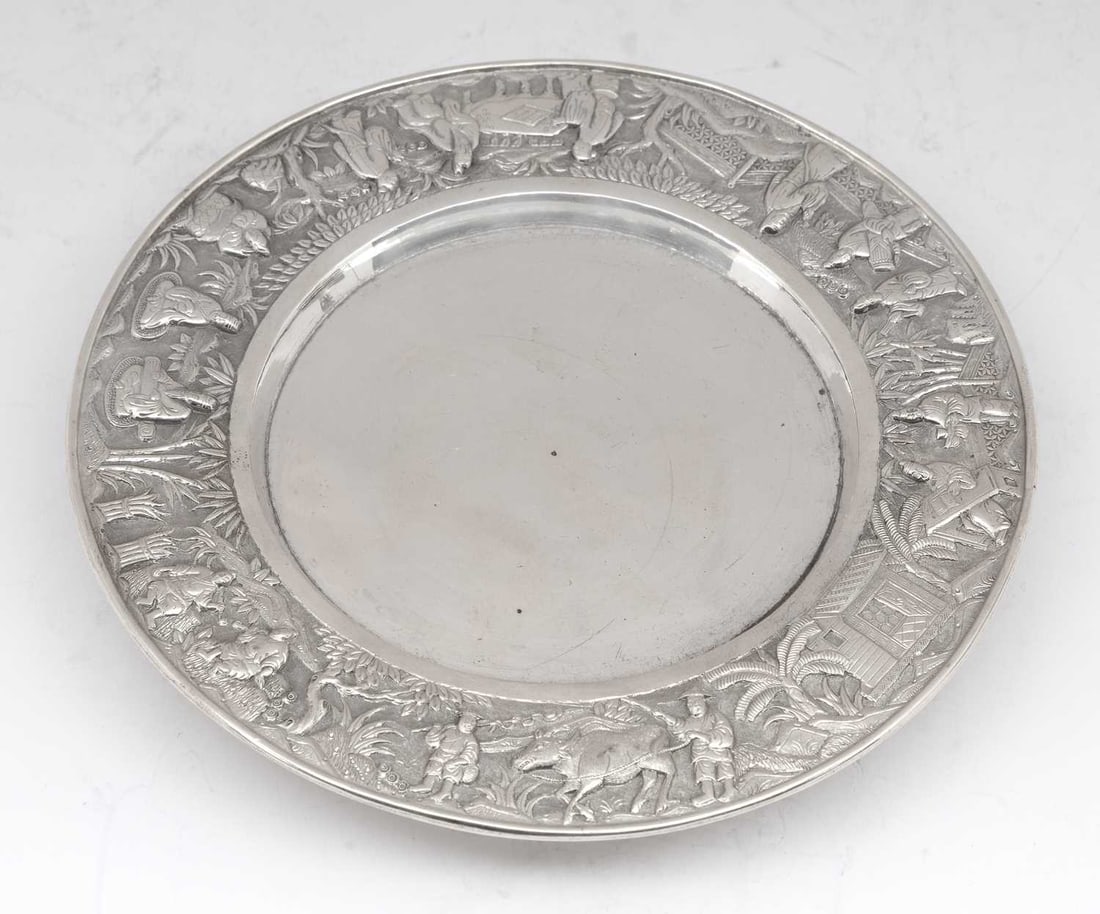 A RARE CHINESE EXPORT SILVER BUTTER DISH ON STAND LATE 19TH/ EARLY 20TH CENTURY - 2