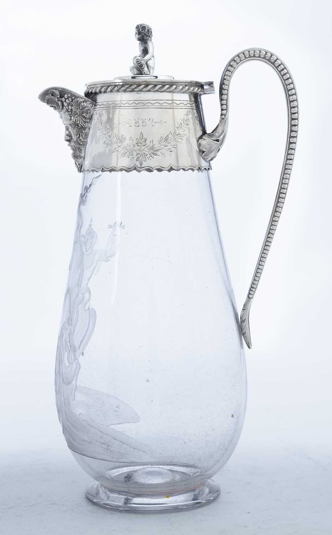 A LATE VICTORIAN SILVER-MOUNTED CUT GLASS AND ETCHED CLARET JUG - 2
