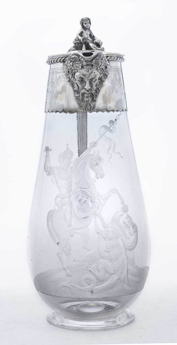 A LATE VICTORIAN SILVER-MOUNTED CUT GLASS AND ETCHED CLARET JUG - 3