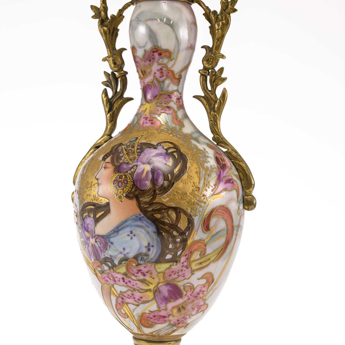 A FRENCH GILT METAL MOUNTED PORCELAIN LAMP CIRCA 1915 - 2