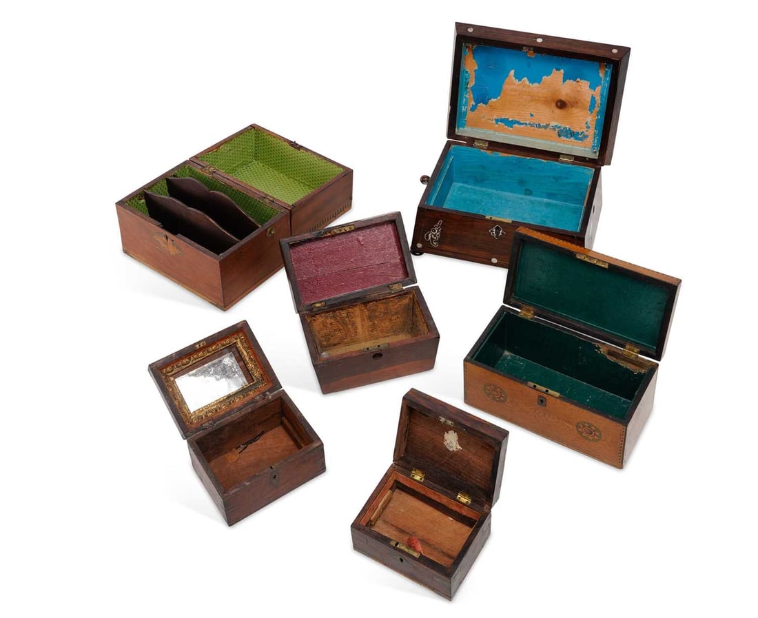 SIX GEORGE III AND LATER TEA CADDIES AND BOXES - 2
