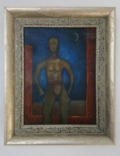 RUFINO TAMAYO, (MEXICAN, 1899 –1991) - Quarter Moon: Antique Vtg Piece RUFINO TAMAYO: Oil on canvas painting / amazing framed Measures: 15 x 11 Inches / 20 x 16 inches Rufino del Carmen Arellanes Tamayo (August 25, 1899 Â– June 24, 1991) was a