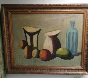 VTG Piece Giorgio Morandi - Style Oil canvas painting: Description: Antique painting attributed to master Italian , Giorgio Morandi.Dimensions: 25.5 x 32 Inches. X Frame: 30 x 40 inchesArtist or Maker: Giorgio Morandi