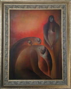 Mexican Ricardo Martínez (1918 - 2009) Oil on canvas: Description: Vtg Piece oil on canvas framed - Excelent Conditions: Measures: 31 x 23.5 Inches / 39.5 x 31.5 Frame it is sold as is - Beautiful composition Ricardo Martínez de Hoyos (October 28, 1918