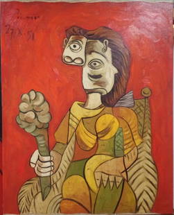 Pablo Picasso - "Homme de masse" Oil canvas painting: Description: Antique Oil painting signed : Picasso & dated . Measures Artwork: 24 x 19 inches Sold unframed Pablo Picasso 7 Attributed composition **************** Shipping to worldwidePablo Picasso:P