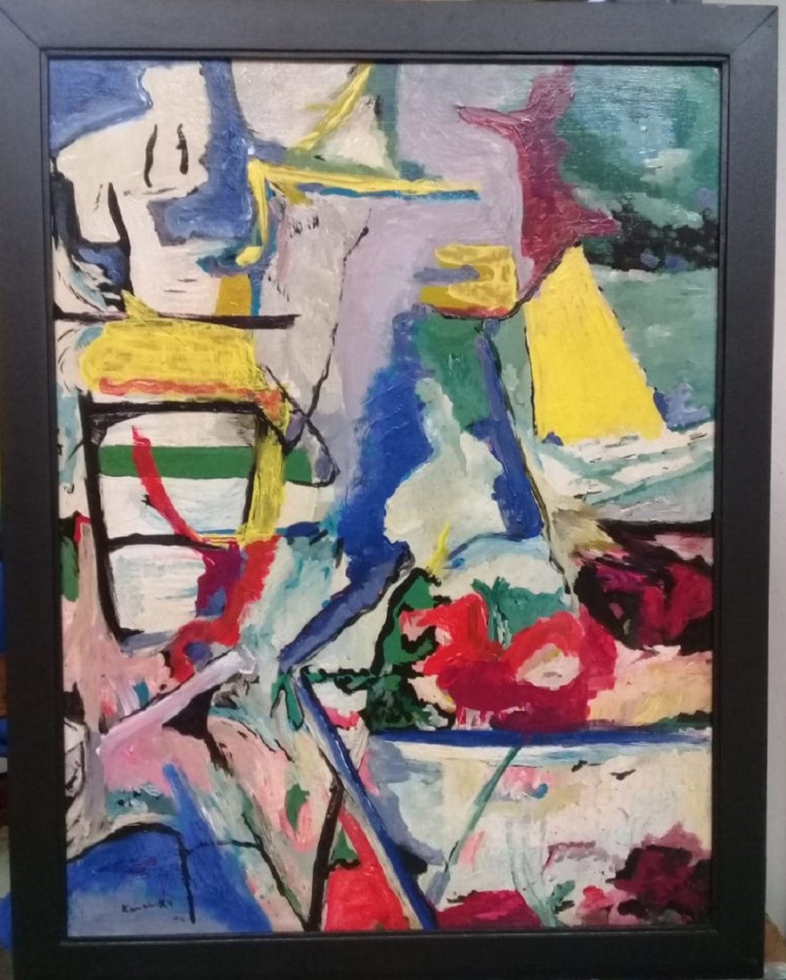 Wassily Kandinsky (1866 - 1944) - Oil painting canvas: Description: Antique VTG piece, Oil on European canvas painting. Signed " Kandinsky 1912" inscribed. Genuine painting, artwork VTG Measures: Painting 31 x 24 inches / Frame 35 x 27 inches Shipping to 