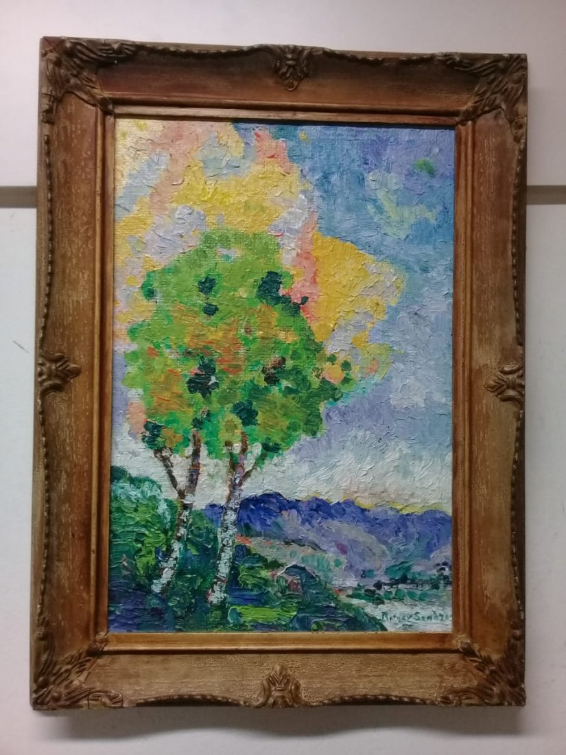 Birger Sandzen - Antique VTG Oil Canvas Attributed: BIRGER SANDZEN (1871-1954) Autumn HarmonySigned 'Birger Sandzen' (lower right)--signed again and inscribed with title (on the reverse)***********************oil on américan canvas painting ,***Dimens
