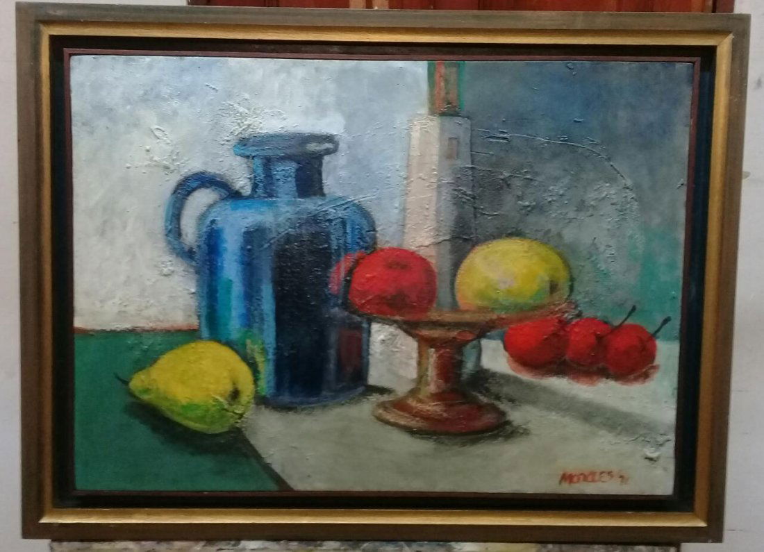 Armando Morales - Still Life Oil canvas painting: A R M A N D O M O R A L E S - Oil canvas painting signed / Still Life Composition ( Attributed painting by master Nicaraguan.** Measures: 19.4 x 27.6 Inches // Frame * 24 x 32 Inches. Estimated $14,00