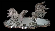 Antique Pair of Roosters in pure 925 Silver CAMUSSO