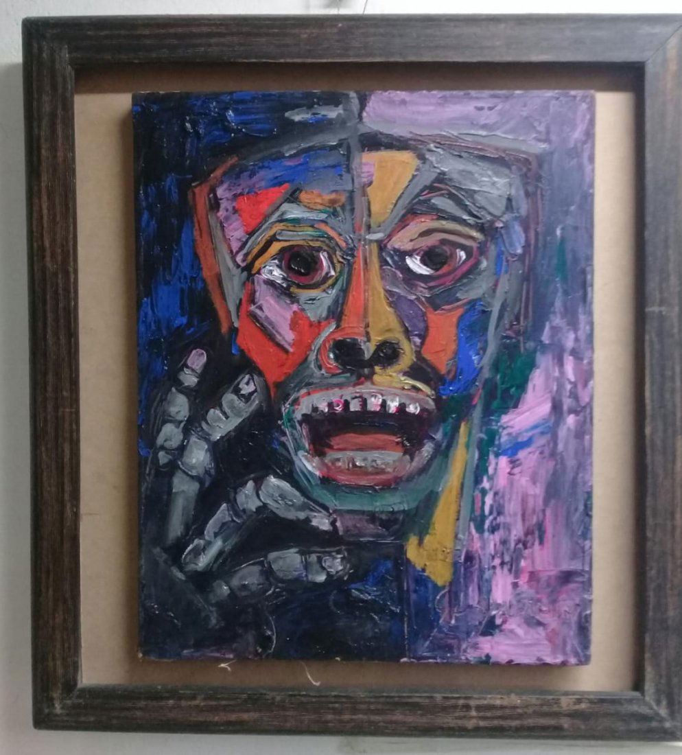 Oswaldo Guayasamin - Oil canvas painting portrait: Antique oil canvas piece attributed to Oswaldo Guayasamin_ Measures: 17 x 13.5 inches_Framed: 22 x 21 inches._ shipping to Worldwide.* Oswaldo Guayasamin was an Ecuadorian eminent painter and sculptor