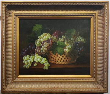 STILL LIFE - JOHN F. FRANCIS / OIL CANVAS PAINTING: *AMERICAN (1808 Â– 1868). STILL LIFE - GRAPPES / OIL ON CANVAS.*_________________________________________________________________Measures: 20 x 16 / 28 x 24 Inches . *SIGNED LR: J. F. FRANCIS