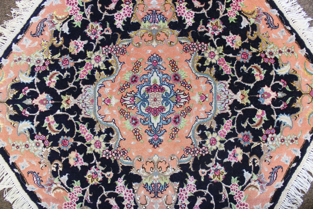 ONE OF A PAIR TABRIZ DIAMOND SHAPE 3'4 X 5', 80X152 CM: A pair of diamond shape rugs are woven by the skilled artisan weavers of the city of Tabriz. Tabriz rugs are predominately woven with the Senneh knotting technique with fine virgin wool and natural si