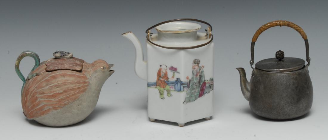 A Japanese quail stoneware novelty teapot and cover, (1 of 1)