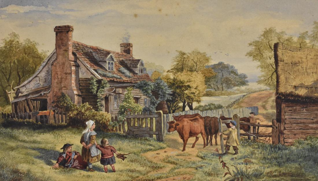 Joseph Murray Ince (1806 - 1859) Herding the Cattle: Joseph Murray Ince (1806 - 1859) Herding the Cattle titled mount, watercolour, 24.5cm x 42cm