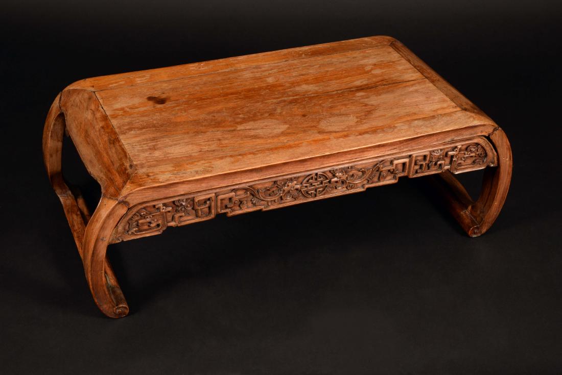 A Chinese hardwood low tea table, shaped frieze carved (1 of 1)