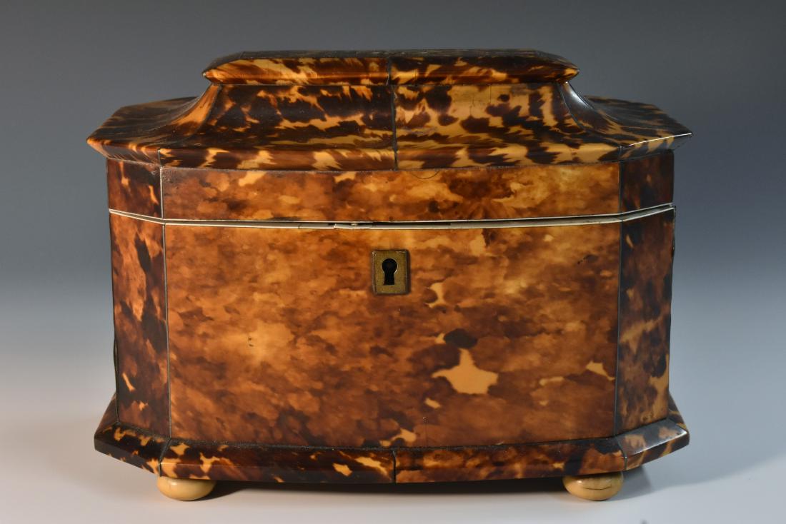 An early Victorian tortoiseshell canted bow fronted tea (1 of 1)