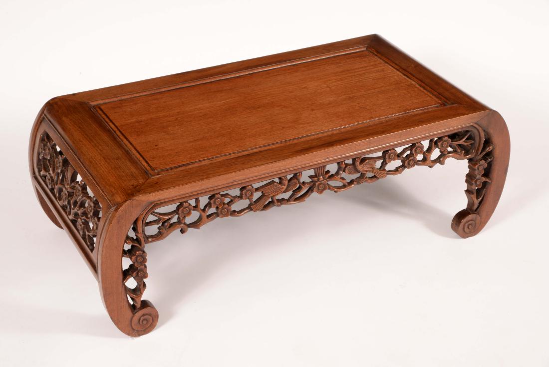A Chinese hardwood low tea table, rectangular panel (1 of 1)