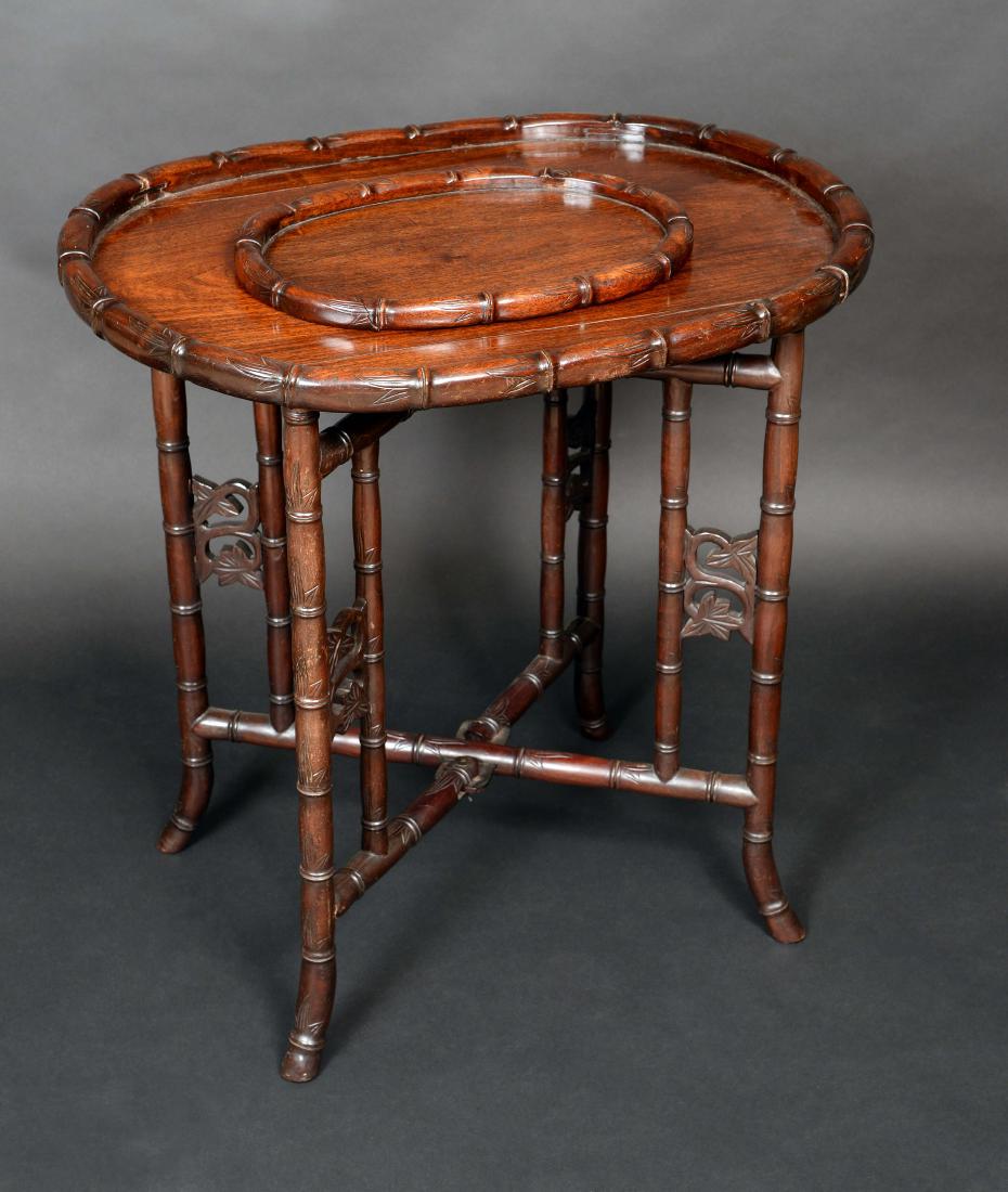A Chinese padouk wood folding tea table, with two (1 of 2)