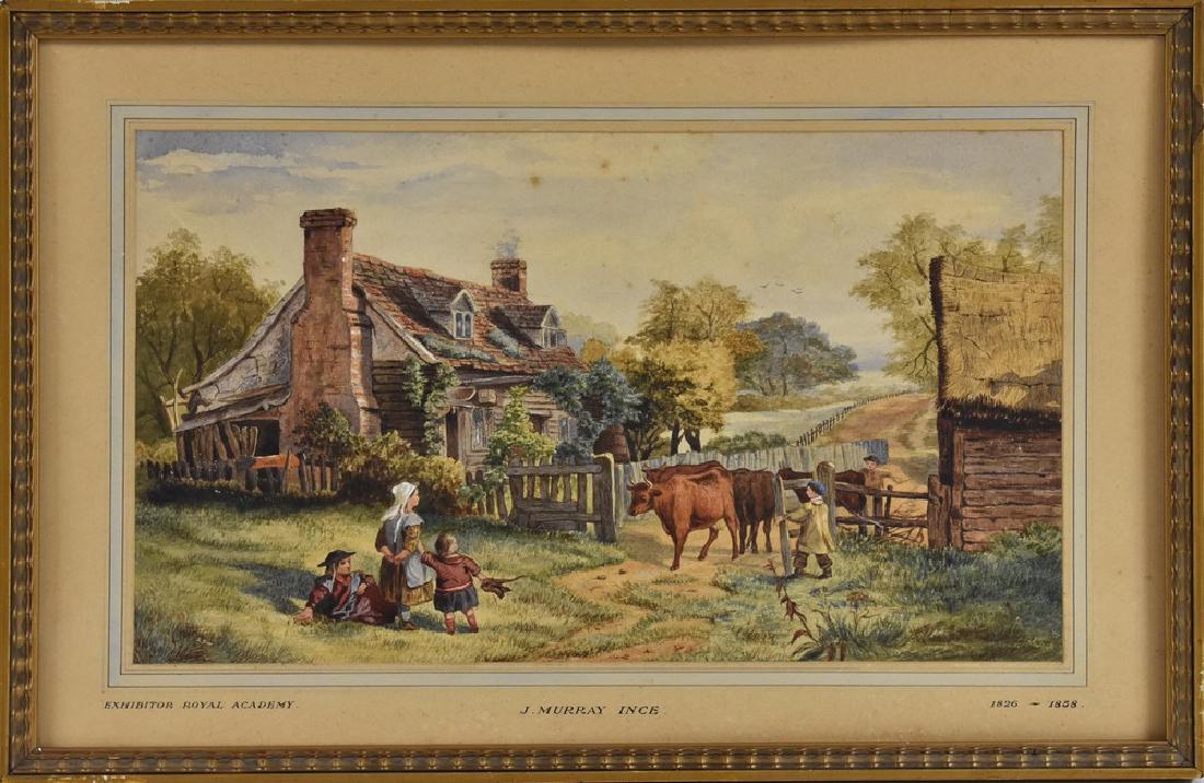 Joseph Murray Ince (1806 - 1859) Herding the Cattle: Joseph Murray Ince (1806 - 1859) Herding the Cattle titled mount, watercolour, 24.5cm x 42cm