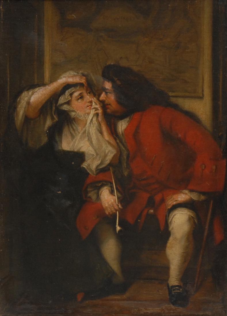 After Charles Robert Leslie R.A. Uncle Toby and Widow: After Charles Robert Leslie R.A. Uncle Toby and Widow Wadman, from Laurence Sterne's The Life and Opinions of Tristram Shandy, Gentleman oil on board, 52cm x 38cm