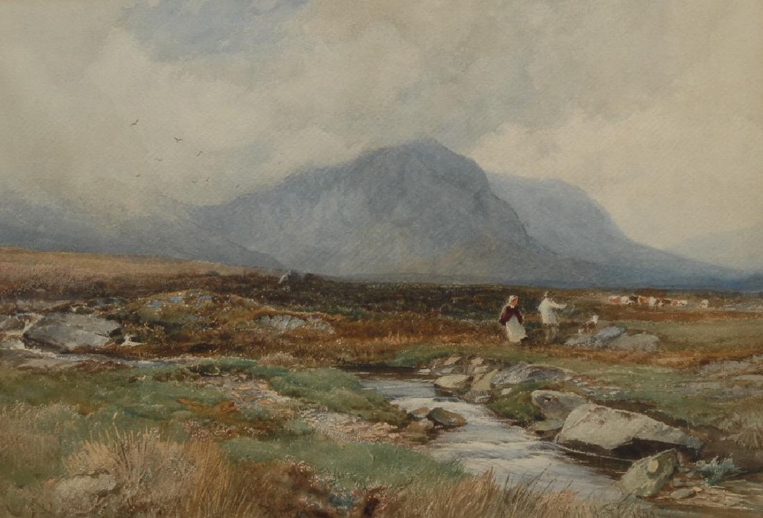 David Bates (1840 - 1921) Moorland near Capel Curig: David Bates (1840 - 1921) Moorland near Capel Curig signed and dated 1899, titled mount, watercolour, 35cm x 51cm