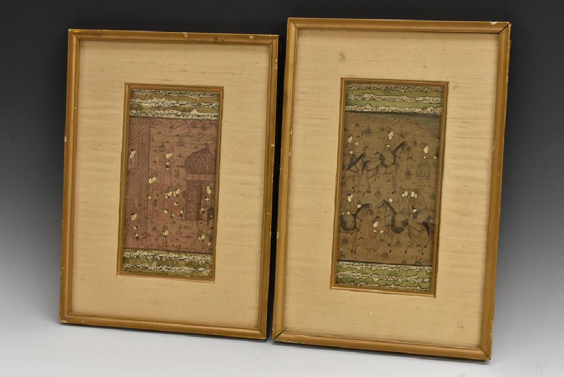 A pair of Islamic manuscript or Koran pages, inscibed: A pair of Islamic manuscript or Koran pages, inscibed with verse and painted in watercolour and gilt in the typical Persian mamnner, 22.5cm x 11cm