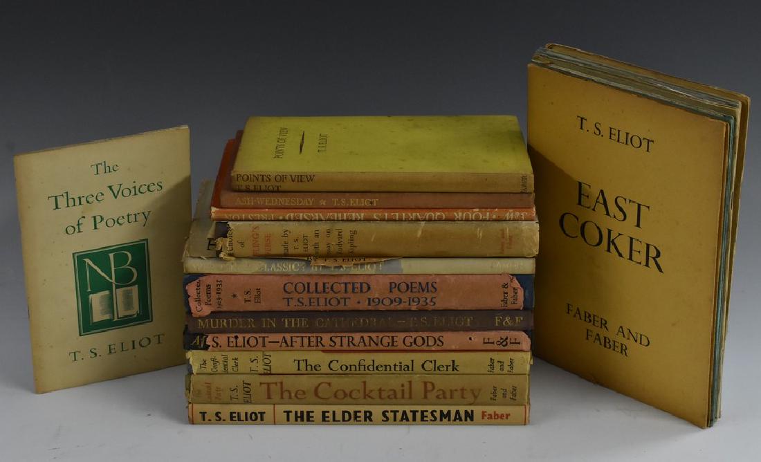 Eliot (T.S.): Ash-Wednesday, first trade edition, Faber: Eliot (T.S.): Ash-Wednesday, first trade edition, Faber & Faber Ltd, London 1930, terracotta cloth, 12mo; various imprints of the Four Quartets; Preston (Raymond), 'Four Quartets' Rehearsed: A Comment