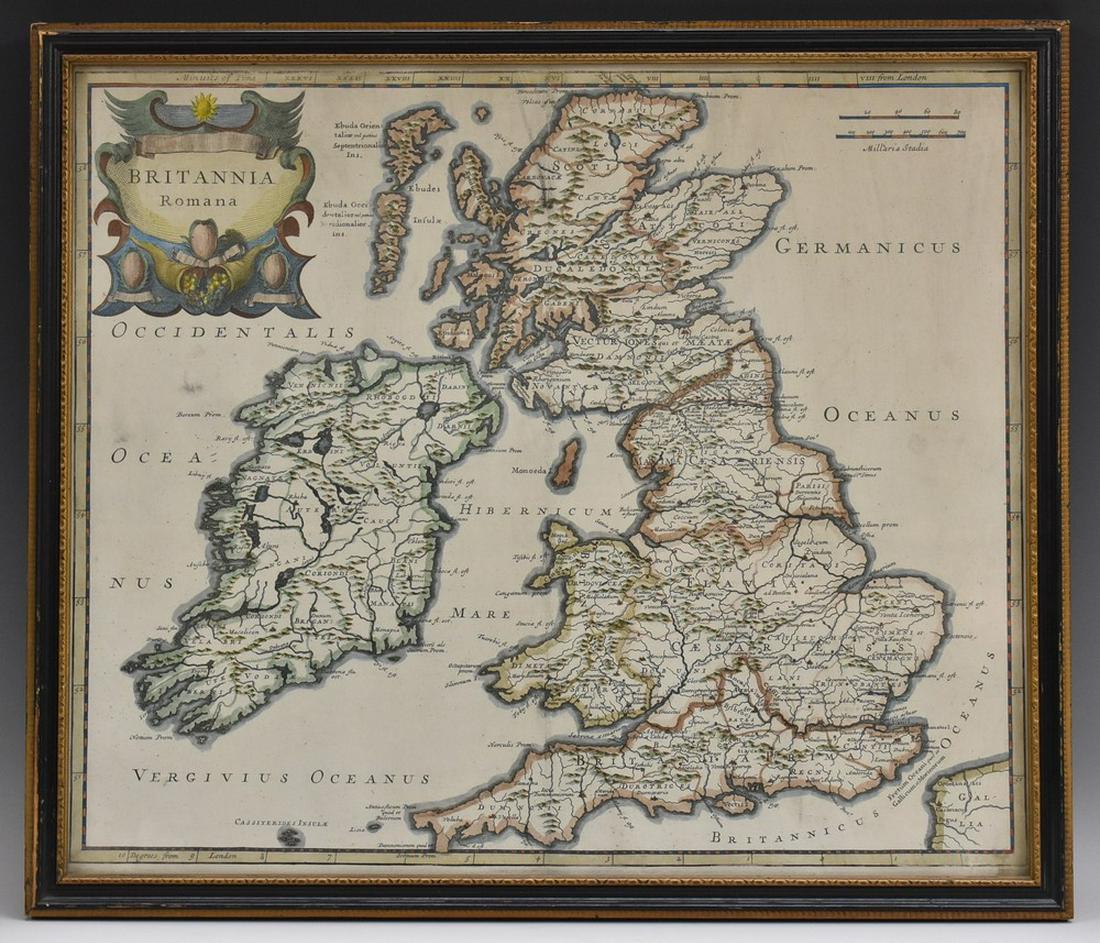 Robert Morden (c. 1650 - 1703), by, two-fold map,: Robert Morden (c. 1650 - 1703), by, two-fold map, Britannia Romana (sic), [London 1722], engraving, contemporaneous hand-colouring, 36cm x 43cm