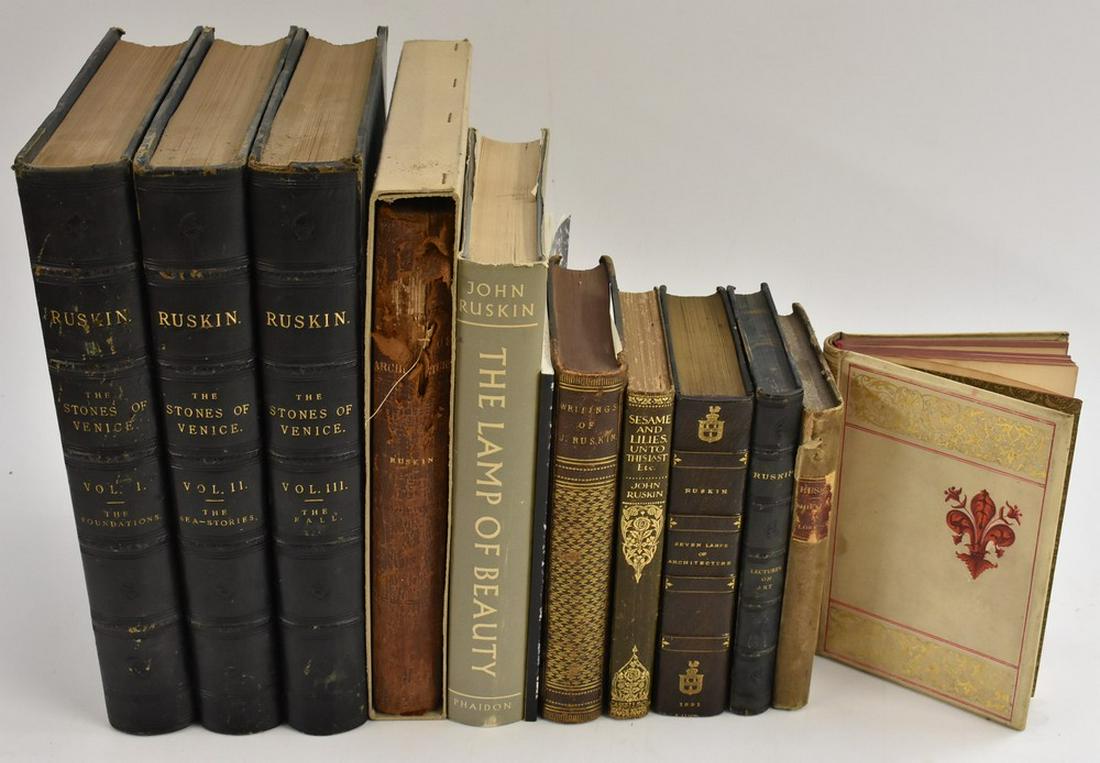 Ruskin (John): The Stones of Venice, fifth edition,: Ruskin (John): The Stones of Venice, fifth edition, three-volume set, George Allen, London 1893, illustrated with architectural chromolithographs and b/w wood engravings by the author, contemporary qu