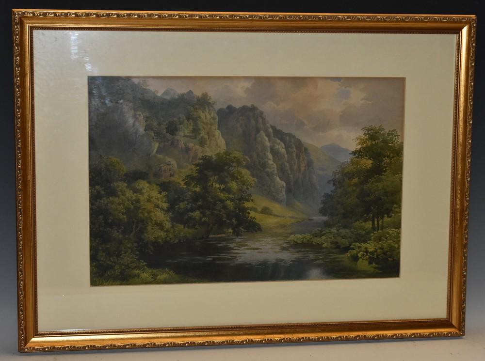 Samuel Bourne (1834 - 1912) Dovedale, Derbyshire signed: Samuel Bourne (1834 - 1912) Dovedale, Derbyshire signed dated 1894, watercolour, 31cm x 48cm