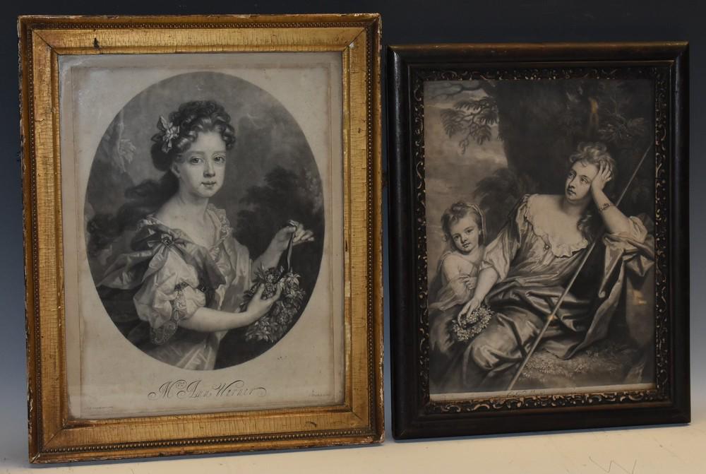 John Smith (c. 1652-c. 1742), after Nicolas de: John Smith (c. 1652-c. 1742), after Nicolas de Largillière (1656 - 1746), portrait, Mrs Ann Warner, half-length within a feigned oval, [London c. 1687], mezzotint engraving, 34cm x 25.5cm, early 19th