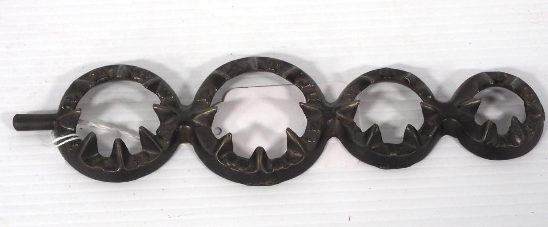 4-hole John Jordan hand corn sheller: 4-hole John Jordan hand corn sheller with 1869 patent date, WOW! 4 different size holes! RARE!