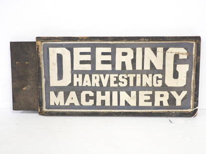 Deering Harvesting Machinery: 3'x15" wood and sandstone 2-sided street sign of Deering Harvesting Machinery, WOW! Rare! -Good