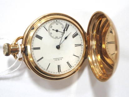 Royal Waltham ladies pocket watch: Royal Waltham 14K gold ladies pocket watch with flowers and initials of M.Y., serial # 1,837749, lever set, runs well