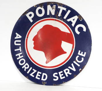 Pontiac Authorized Service sign: 42" dia. SSP Pontiac Authorized Service sign -Good with scrapes